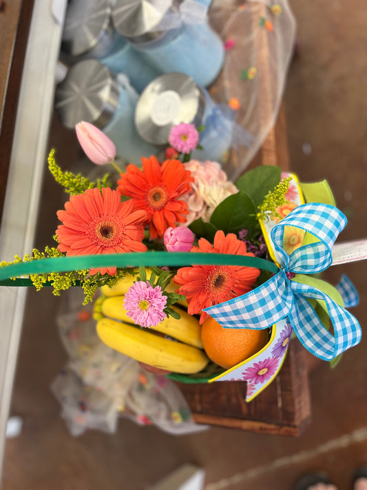 Fruit and flowers gift basket